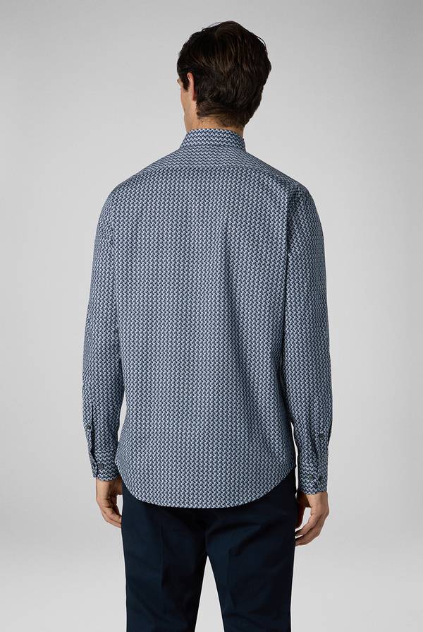 Lab. Pal Zileri Camicia in cotone stampato nei toni del blu Fino al 55% di sconto