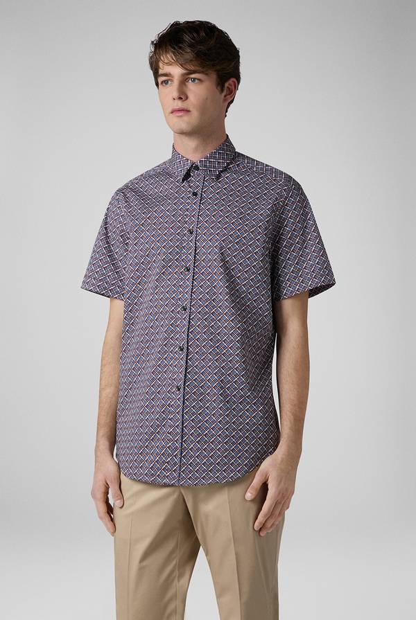 Lab. Pal Zileri Camicia bowling stampata nei toni dell'azzurro, bianco e bordeaux Qualità