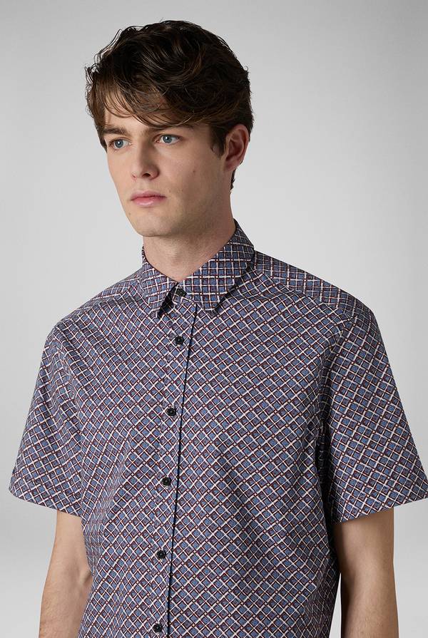 Lab. Pal Zileri Camicia bowling stampata nei toni dell'azzurro, bianco e bordeaux Qualità