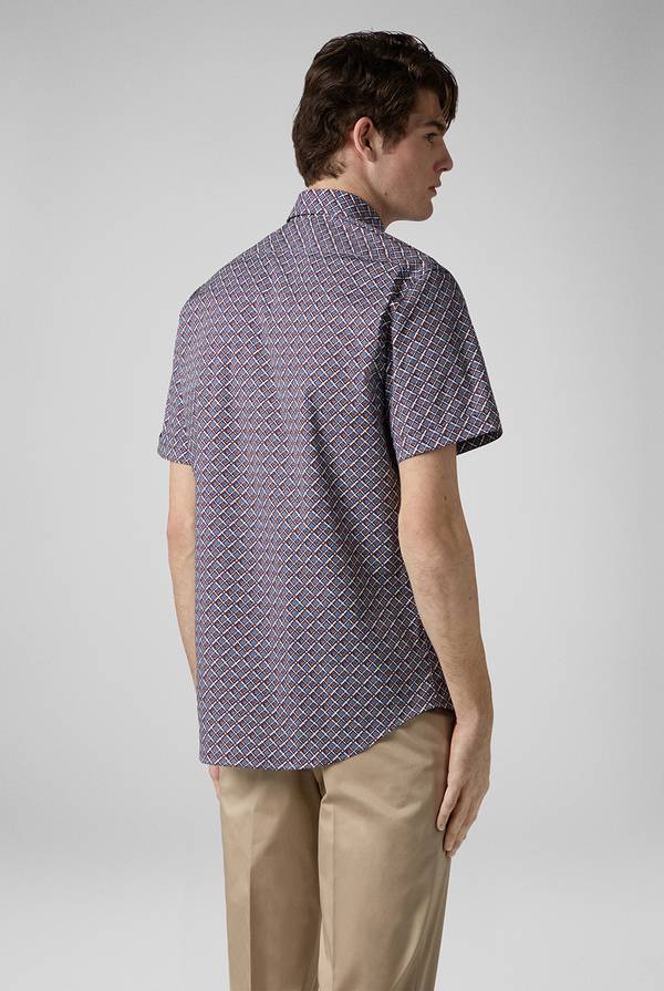 Lab. Pal Zileri Camicia bowling stampata nei toni dell'azzurro, bianco e bordeaux Qualità