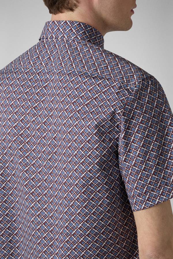 Lab. Pal Zileri Camicia bowling stampata nei toni dell'azzurro, bianco e bordeaux Qualità