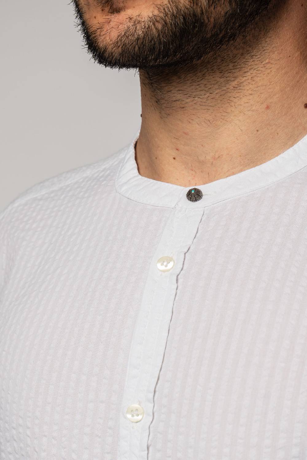 ﻿Officina 36 Camicia in seersucker rigato bianco Sottocosto