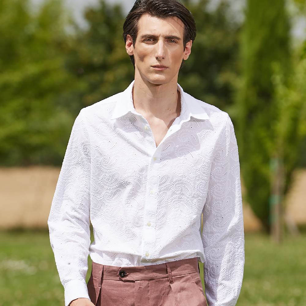 Officina 36 Camicia bianca in sangallo a fantasia Economico