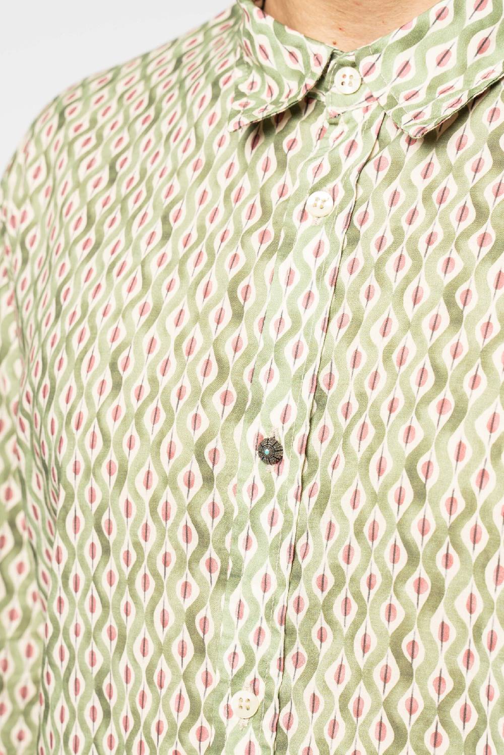 Officina 36 Camicia in mussola stampata verde Vendita Calda