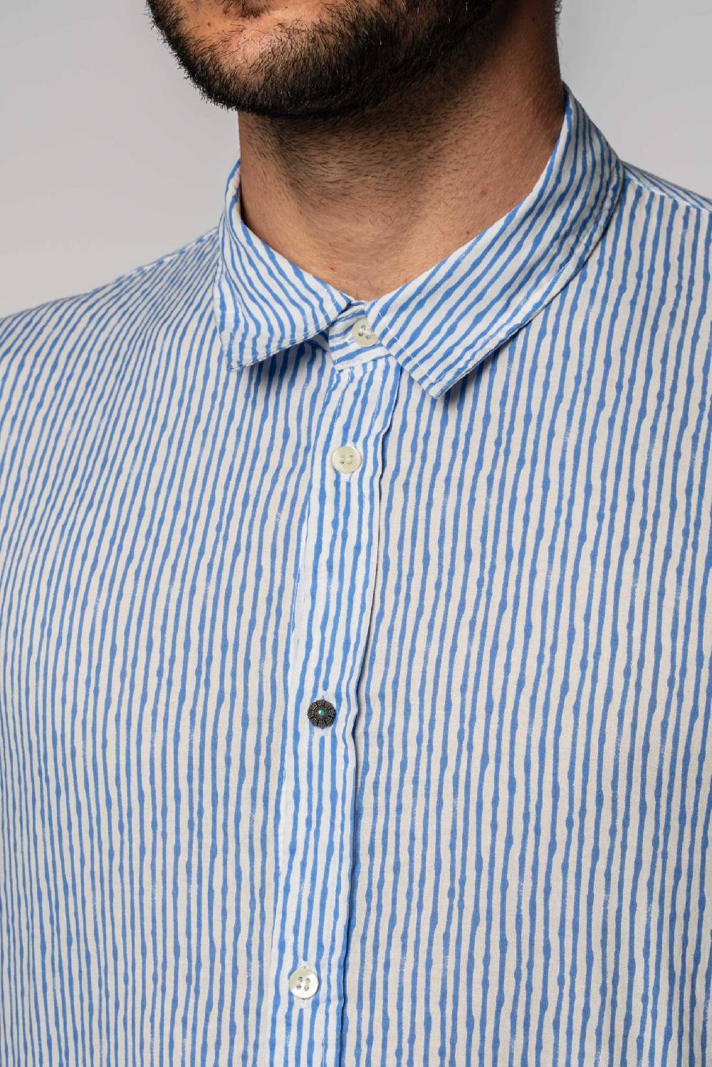 Officina 36 Camicia in popeline stampato color denim Negozio