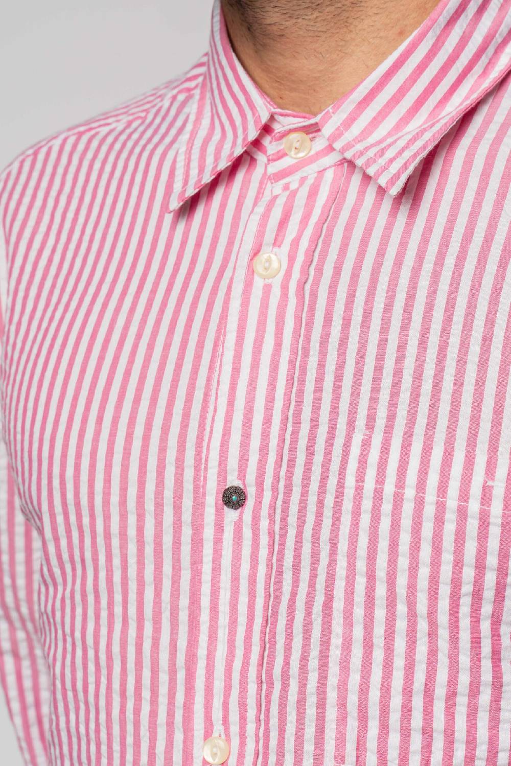 Officina 36 Camicia in seersucker rigato color bubble In Saldo