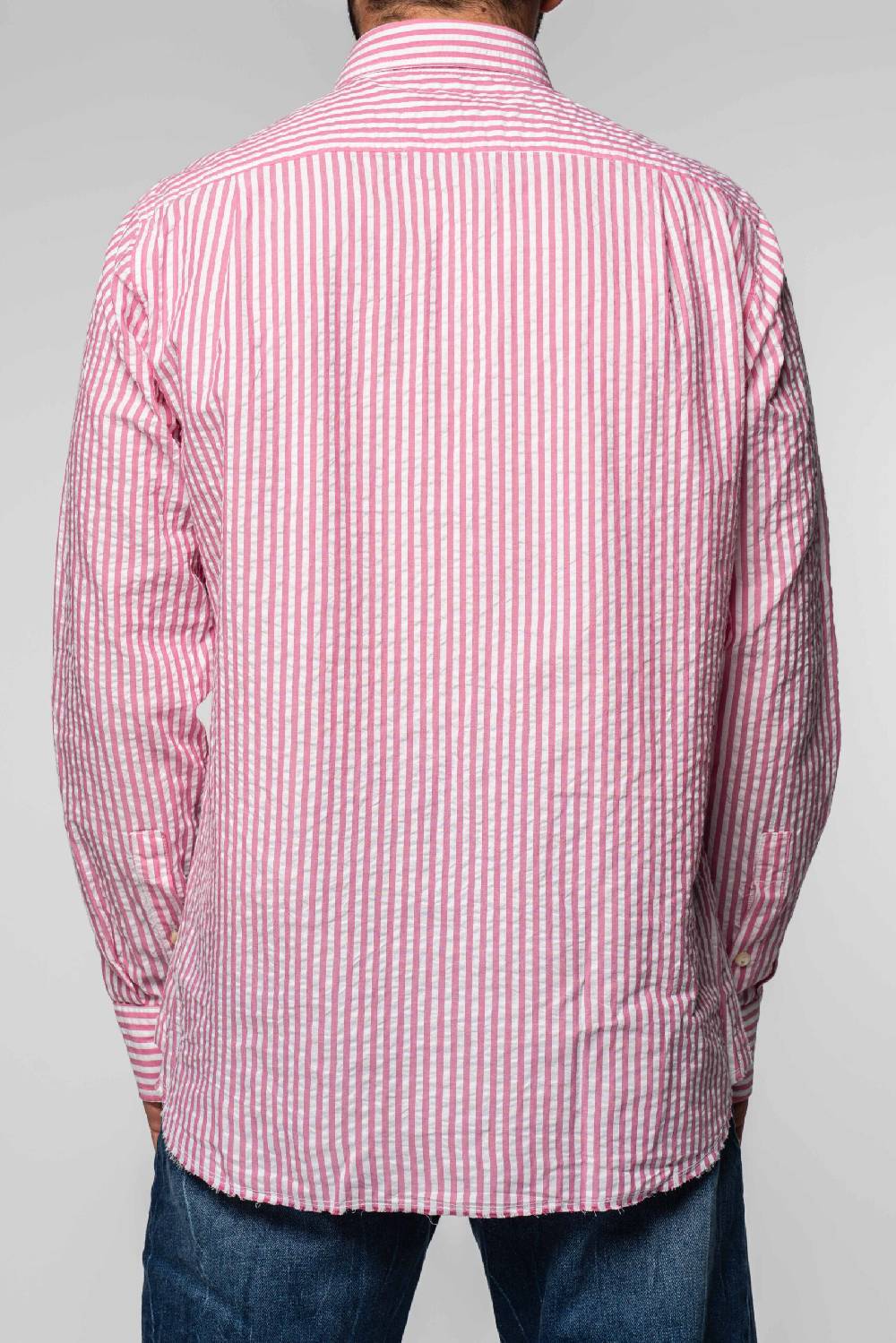 Officina 36 Camicia in seersucker rigato color bubble In Saldo