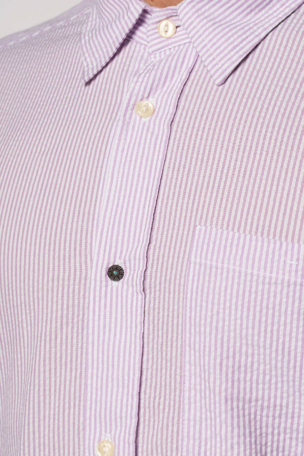 Officina 36 Camicia in seersucker rigato lilla Nuova