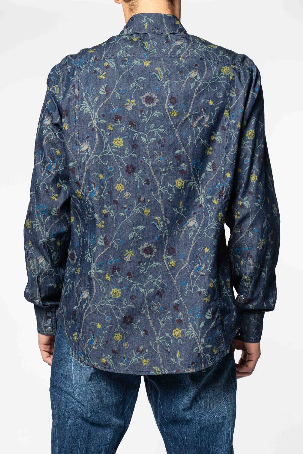 Officina 36 Camicia in tela denim blu stampata 2025