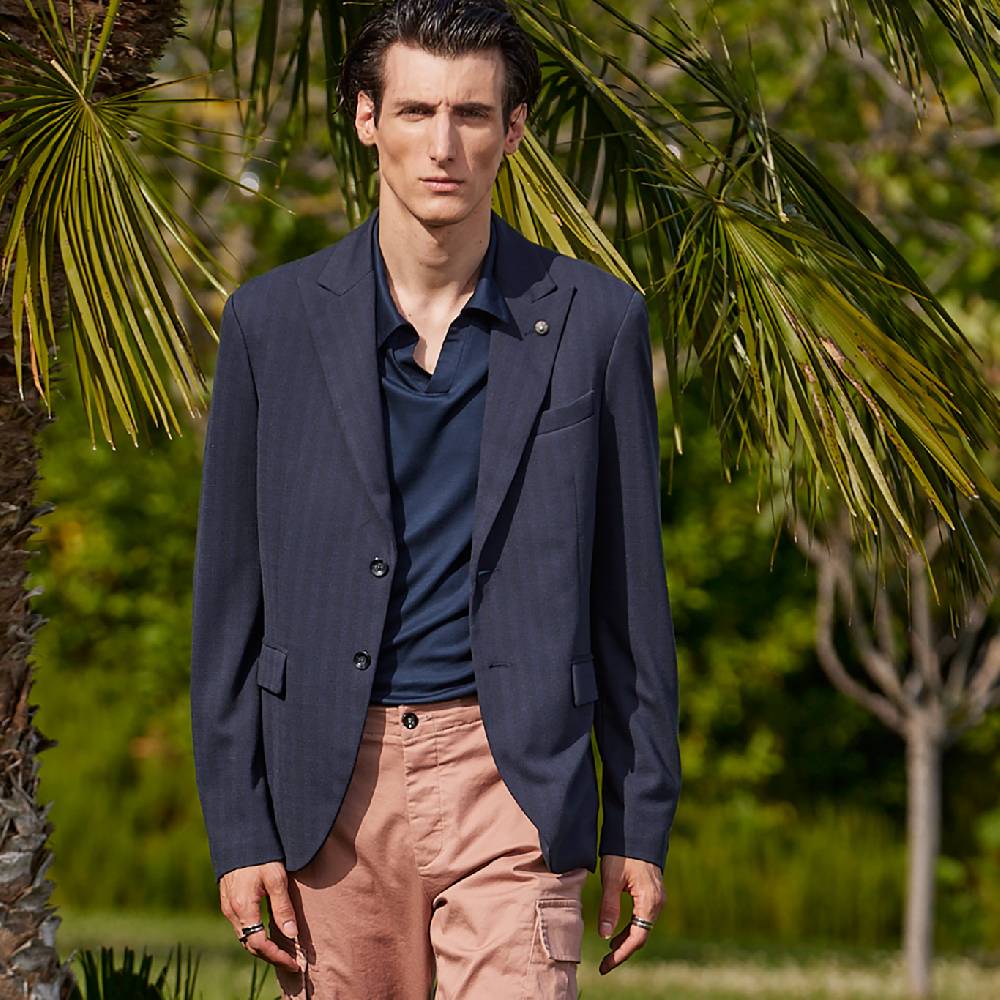 Officina 36 Giacca blu in jacquard in maglia Acquista Ora