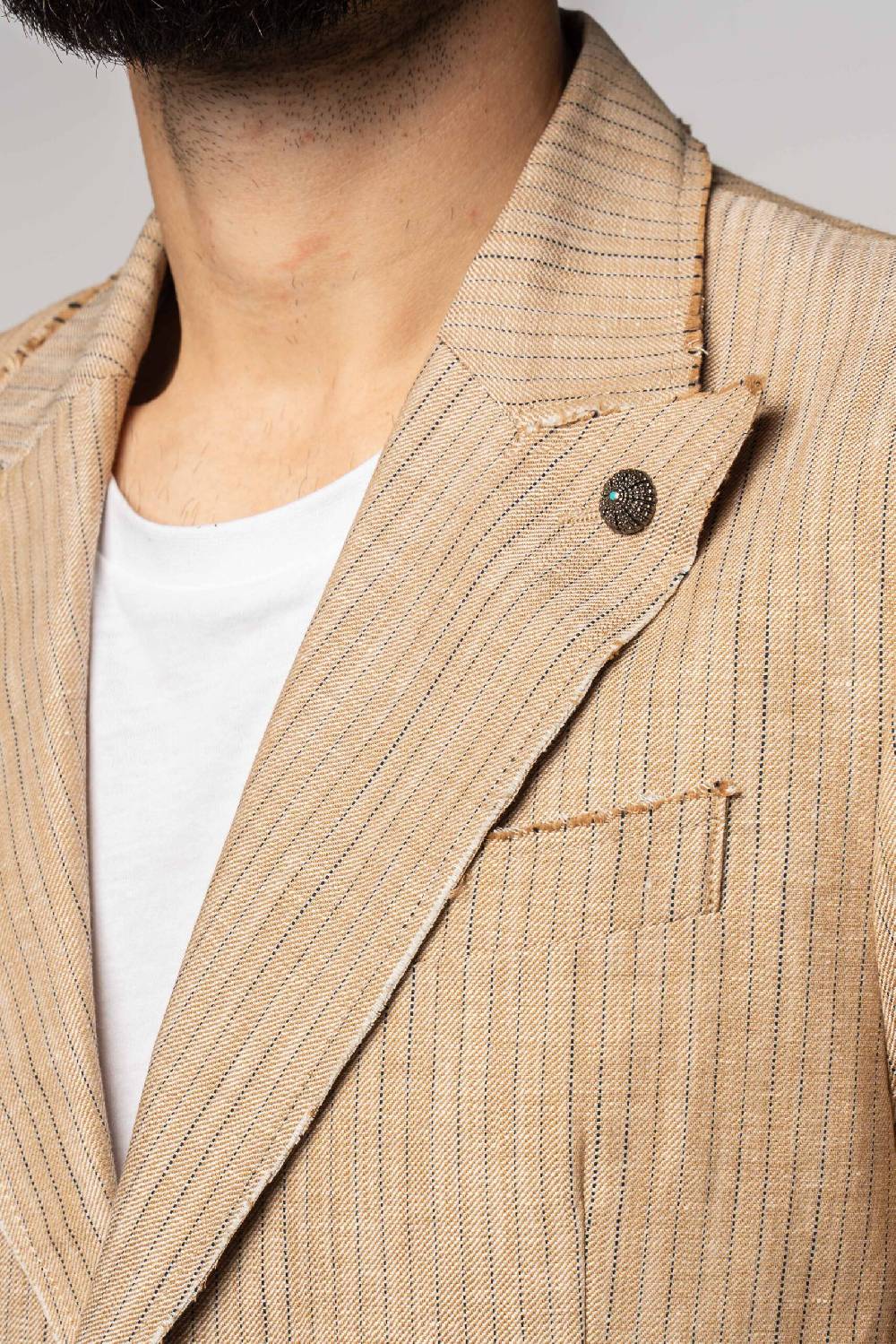 Officina 36 Giacca in tessuto gessato beige Sconto