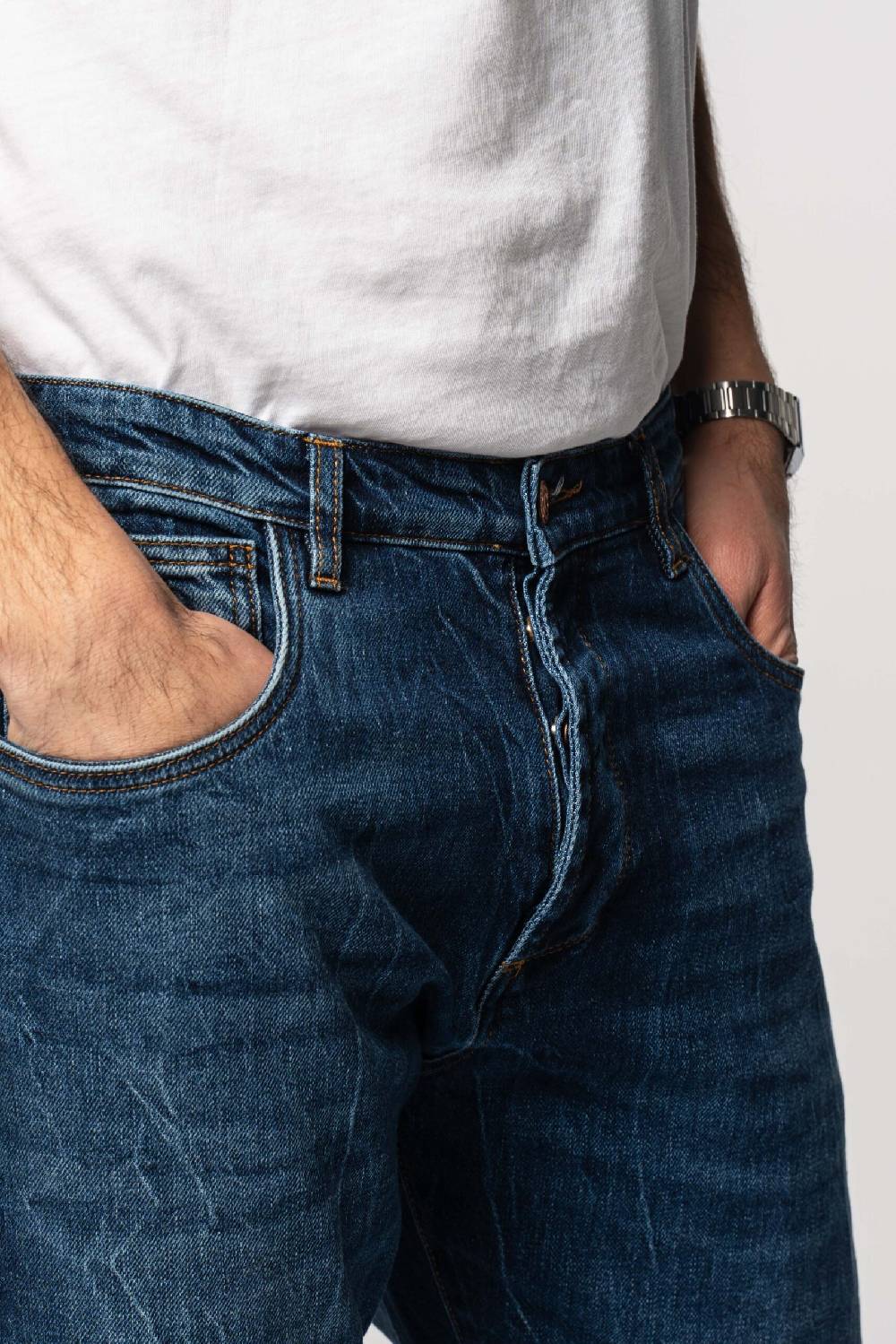 Officina 36 Jeans in denim blu con lavaggio medio Vendita Calda