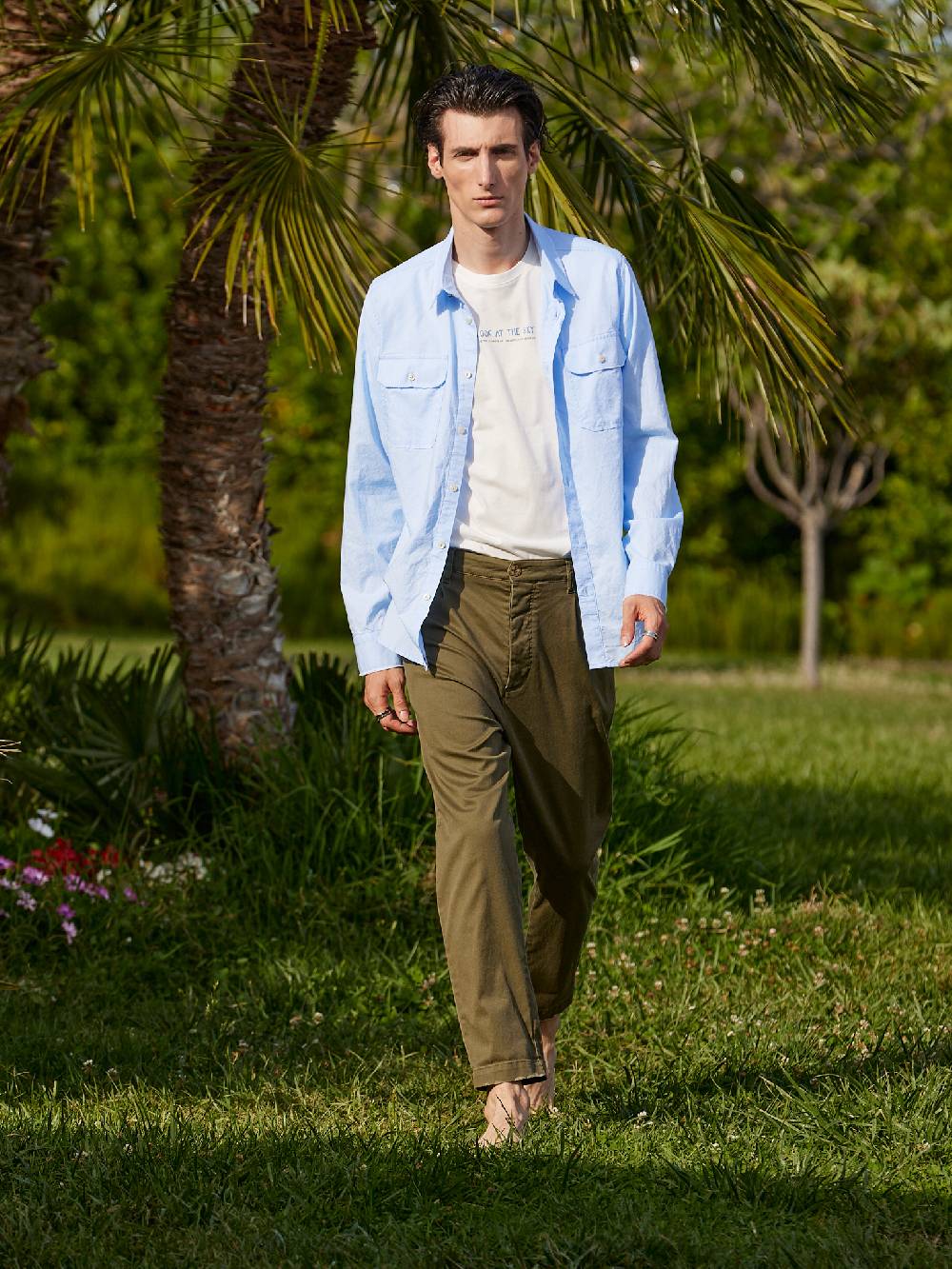Officina 36 Pantaloni in gabardina delavè verde militare Saldi Di Fabbrica