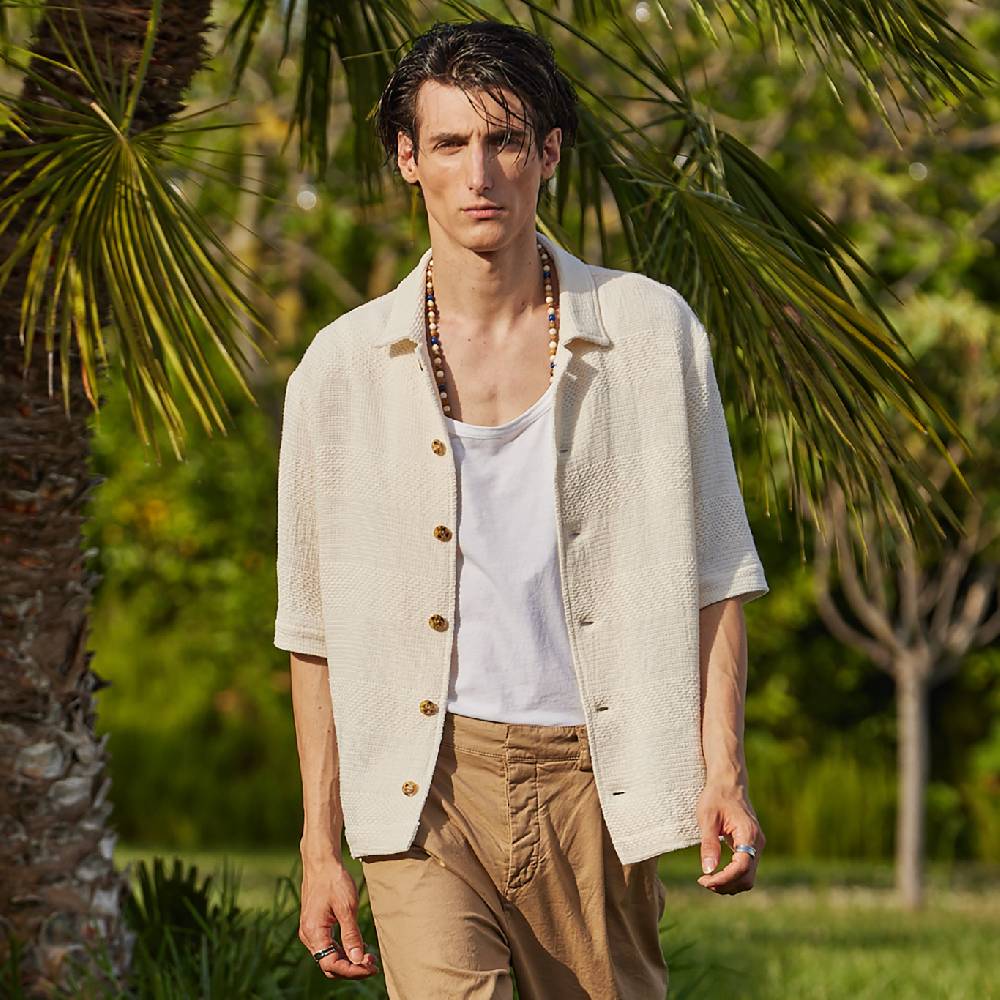 Officina 36 Shirt Jacket in tessuto rigato ecrù 2025