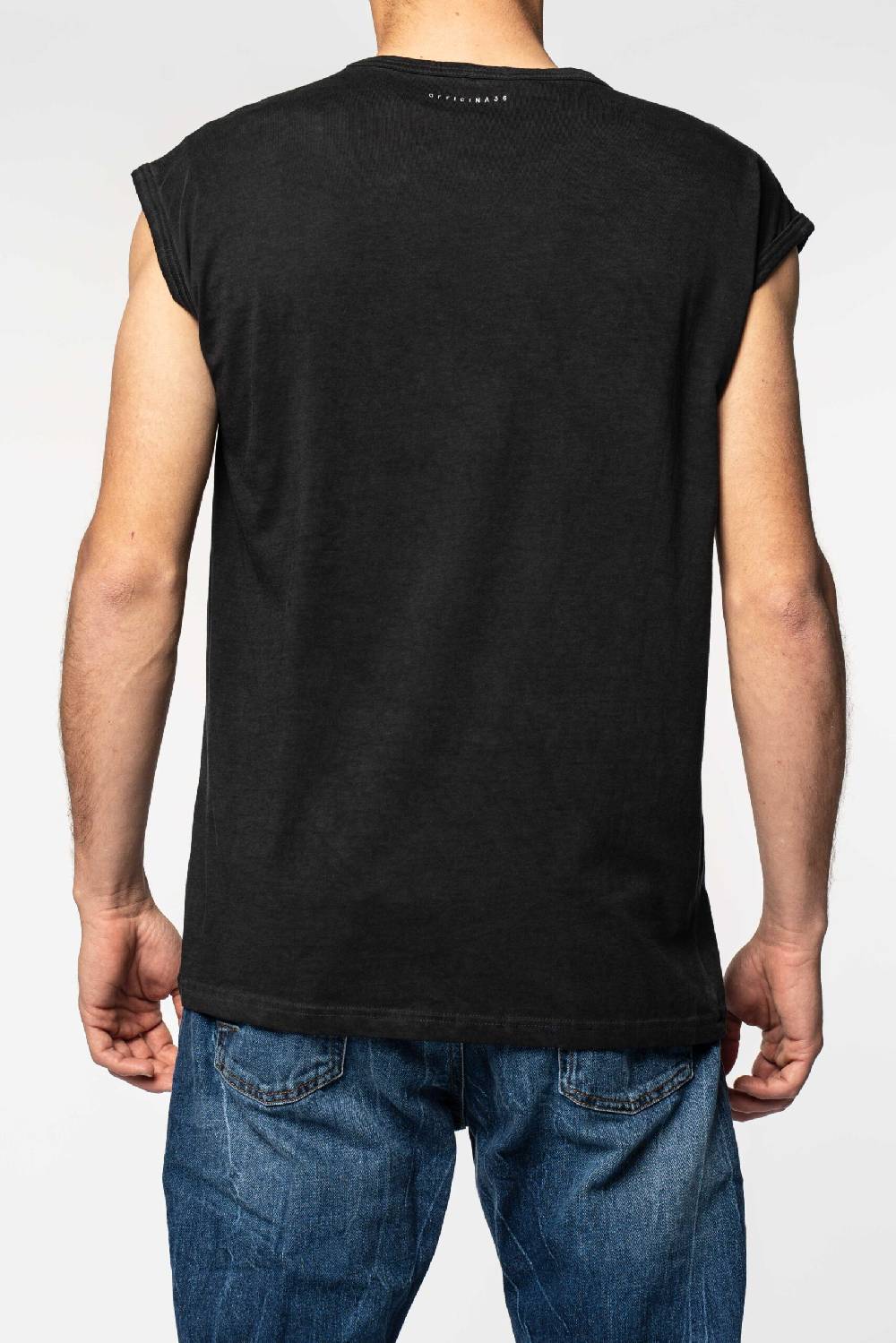 Officina 36 T-shirt smanicata in jersey color carbone Nuovo