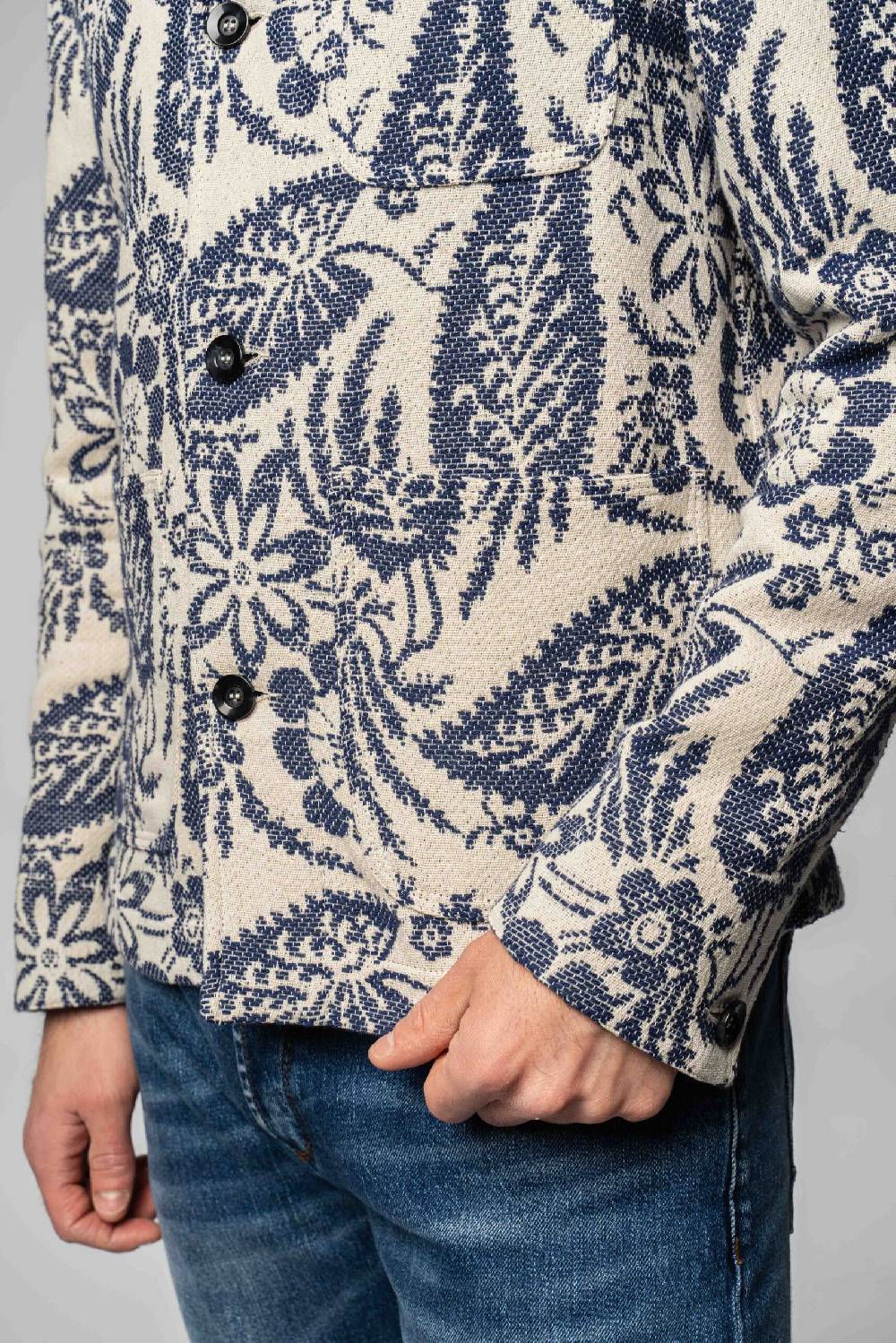 Officina 36 Work Jacket in jacquard a fantasia blu Qualità