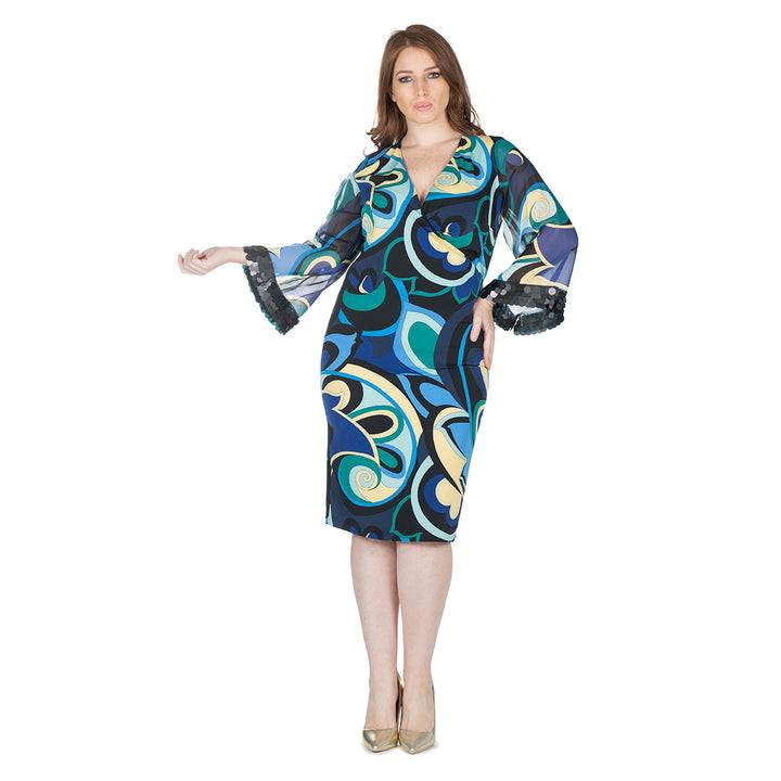 Oltre Tempo Vestito midi in crepe incrocio con applicazioni Saldi Di Fabbrica