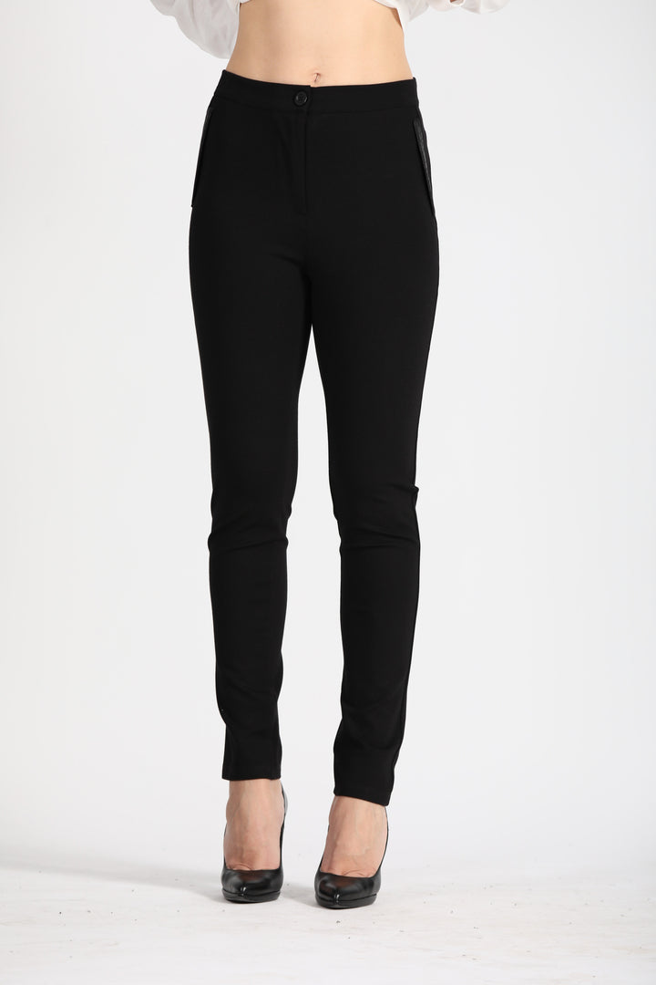 Oltre Tempo Pantalone punto milano con inserti in pelle Outlet