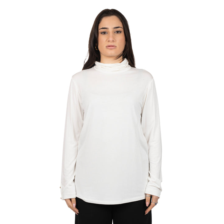 Oltre Tempo Maglia viscosa con collo anello e bottoncini su maniche Vendite Flash