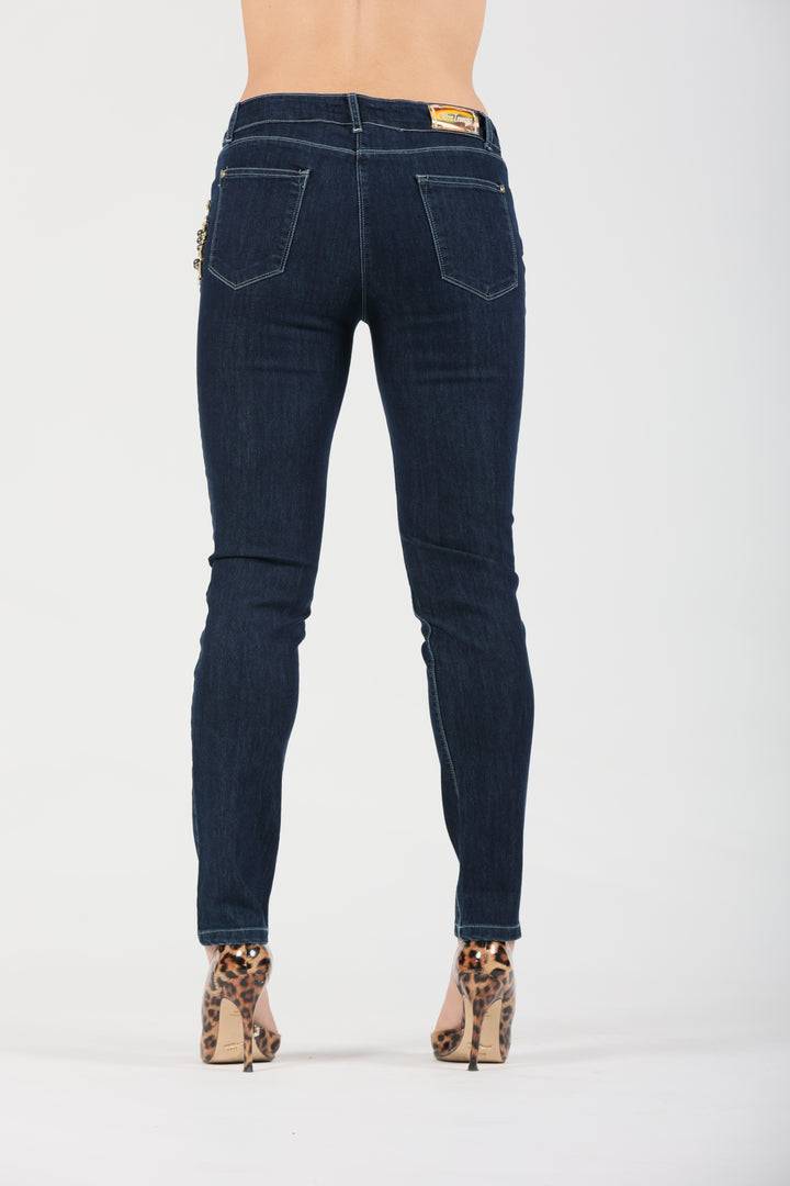 Oltre Tempo Jeans cinque tasche con applicazione Economico