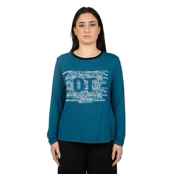 Oltre Tempo Maglia in viscosa con scritte 50% di sconto per tempo limitato