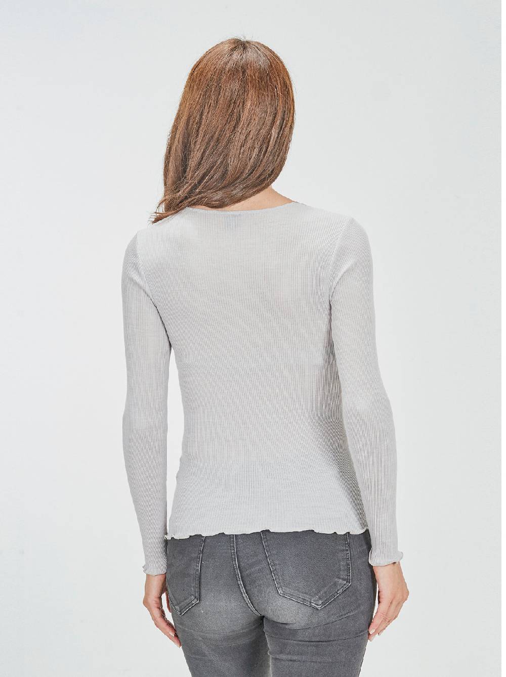 Oscalito Camicia Tubolare a Maniche Lunghe in lana e seta con Inserto in Tulle Ricamato 5842 Moda