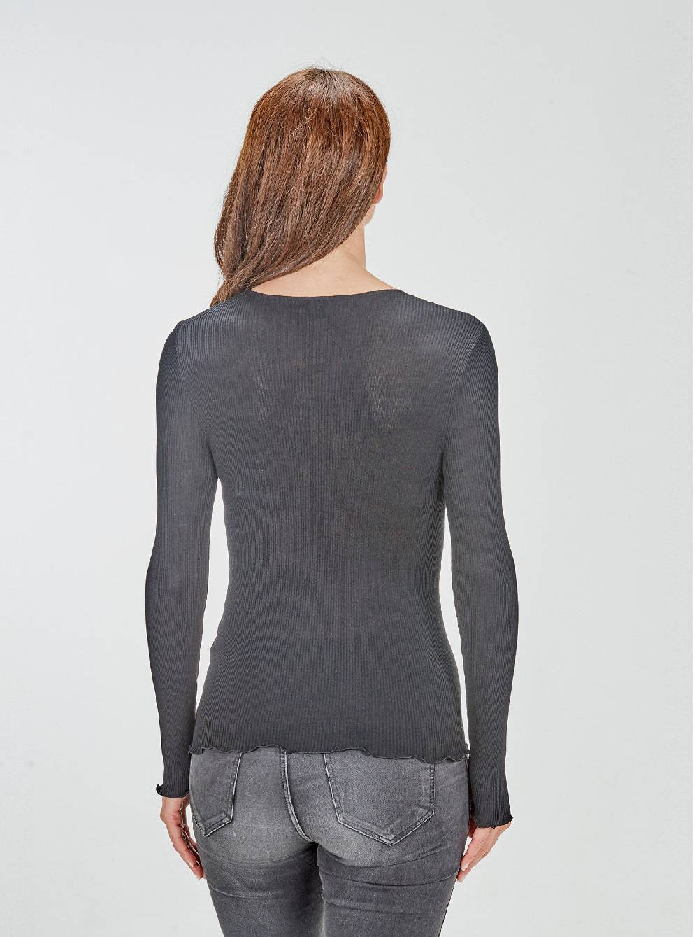 Oscalito Camicia Tubolare a Maniche Lunghe in lana e seta con Inserto in Tulle Ricamato 5842 Moda