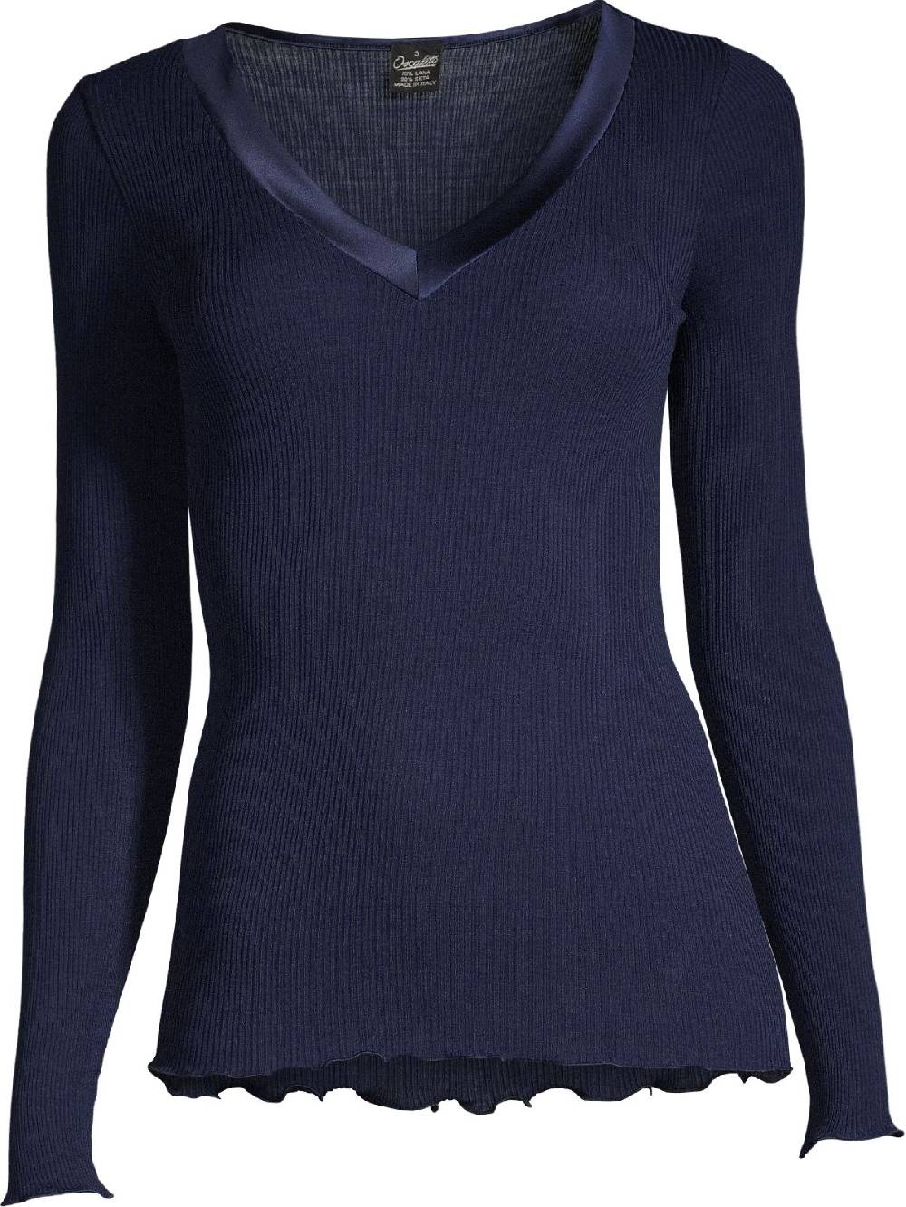 Oscalito Maglia a maniche lunghe con scollo a V in raso di lana e seta 4248 Italy