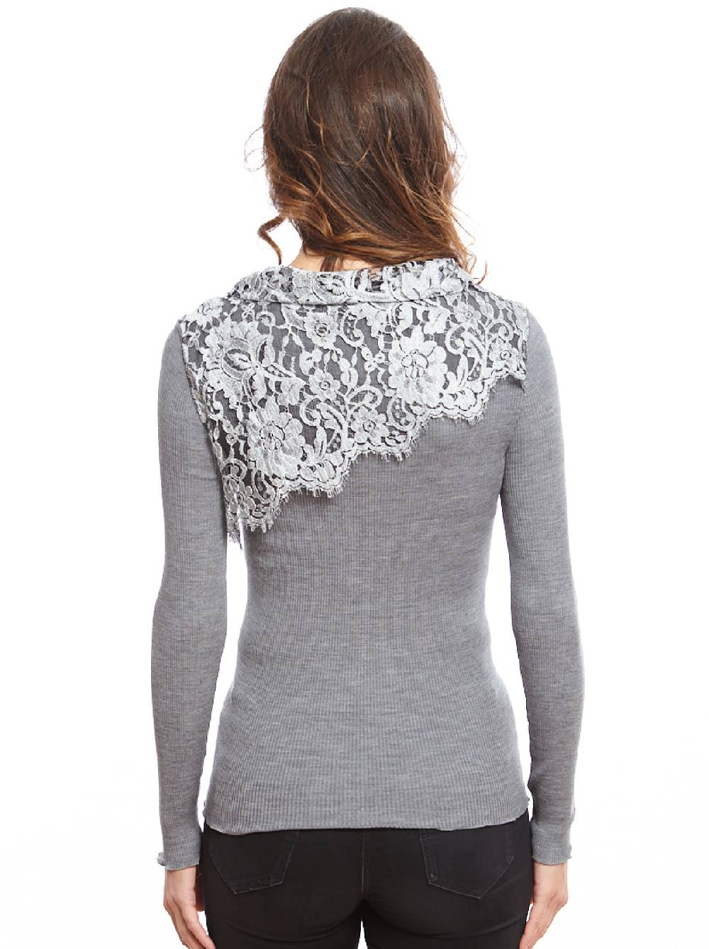 Oscalito Camicia a maniche lunghe in Lana e Seta con dettagli Chantilly Laize 8602 Promozione Limitata