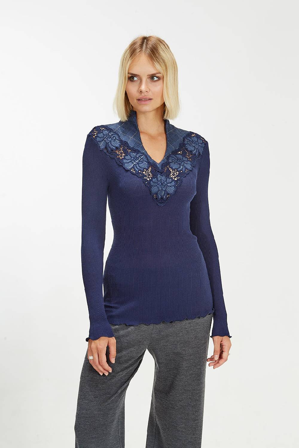 Oscalito Maglia a maniche lunghe in lana e seta con motivo tartan macramè 5808 Fino Al -60%