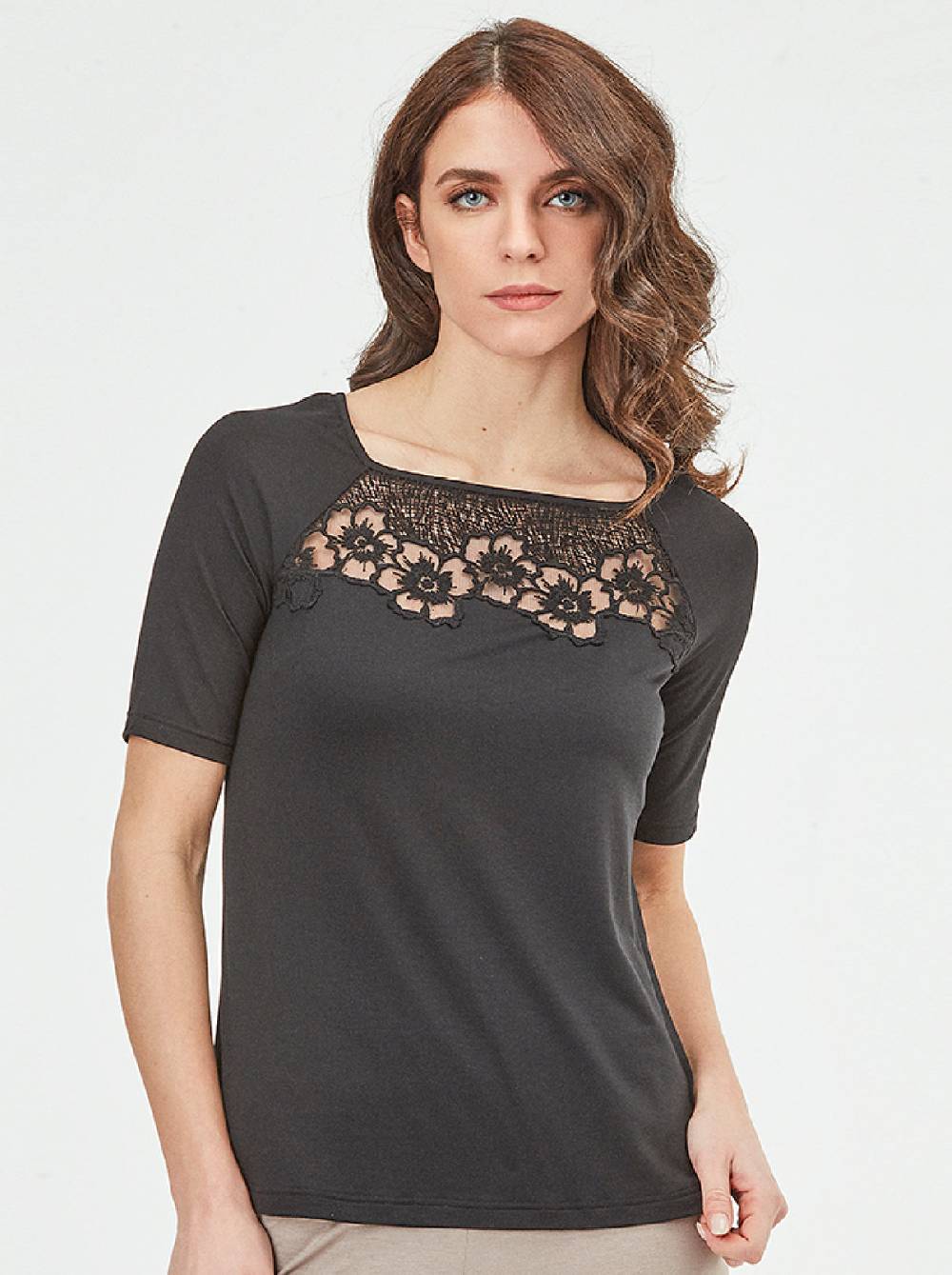 Oscalito T-Shirt in micromodal con Macramè 1371 Moda