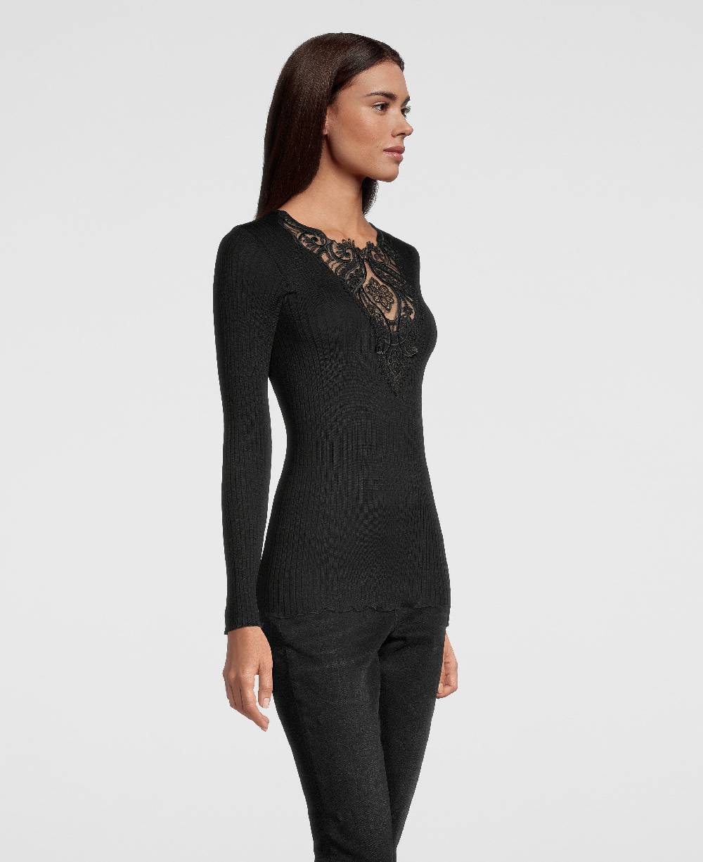 Oscalito Camicia a maniche lunghe con scollo a V ricamato 6440 In Vendita