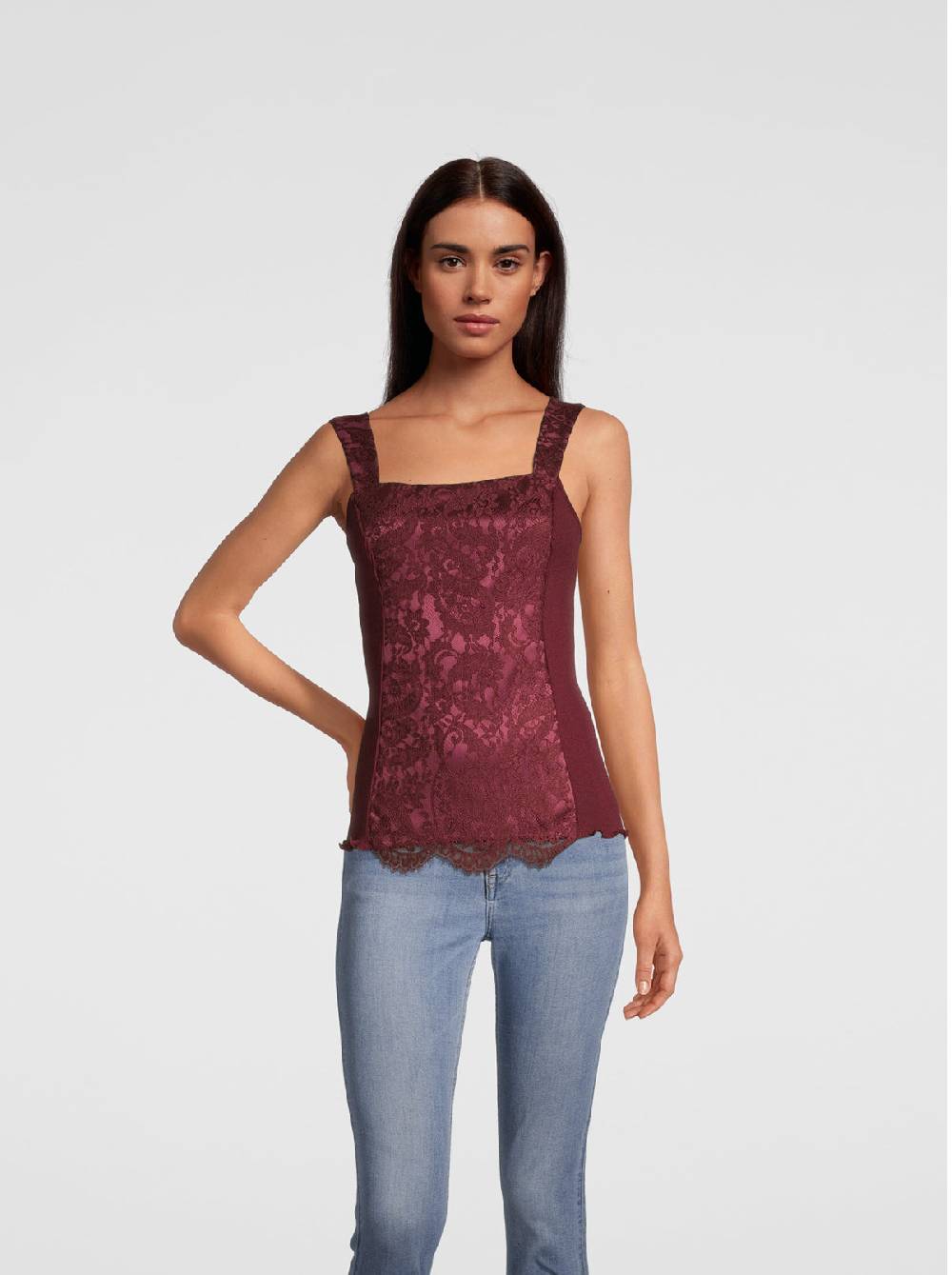 Oscalito Top in Lana e Seta con Pizzo Leavers all over 6420 Consegna Veloce