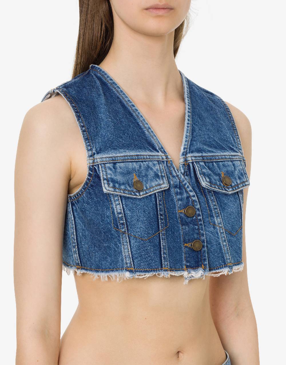 Philosophy Di Lorenzo Serafini Gilet crop in denim Prezzo Ridotto