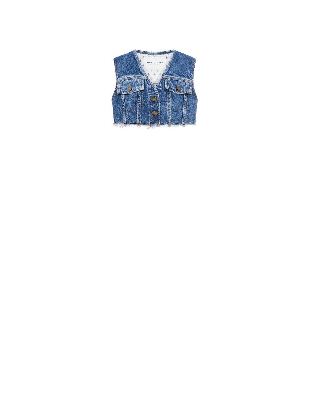 Philosophy Di Lorenzo Serafini Gilet crop in denim Prezzo Ridotto