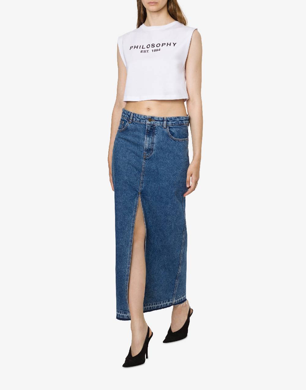 Philosophy Di Lorenzo Serafini Gonna in denim con spacco Sconto