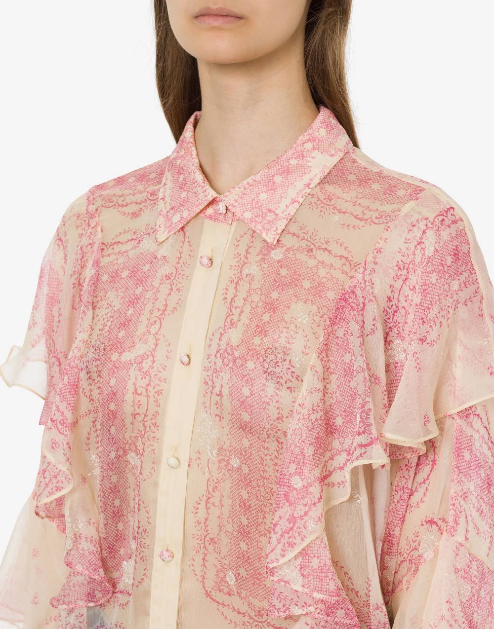 Philosophy Di Lorenzo Serafini Camicia in crépon di seta con volant In Saldo