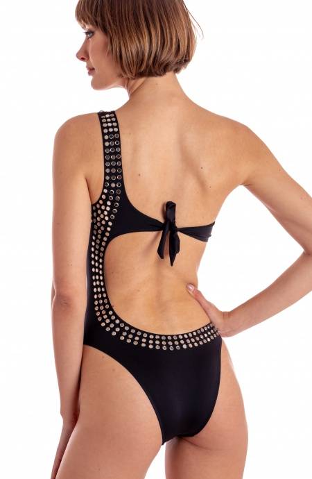 Pin Up Stars COSTUME DA BAGNO INTERO IMBOTTITO MONOSPALLA CON CRISTALLI SPECCHIETTI Prezzo Ridotto