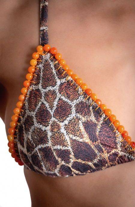 Pin Up Stars BIKINI TRIANGOLO IMBOTTITO DAINETTO CON RICAMO PERLINE STAMPA GIRAFFA Economico