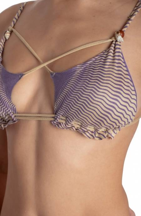 Pin Up Stars BIKINI TRIANGOLO IMBOTTITO DAINETTO CON PERLE E CONCHIGLIE STAMPA TIGER SUN In Saldo