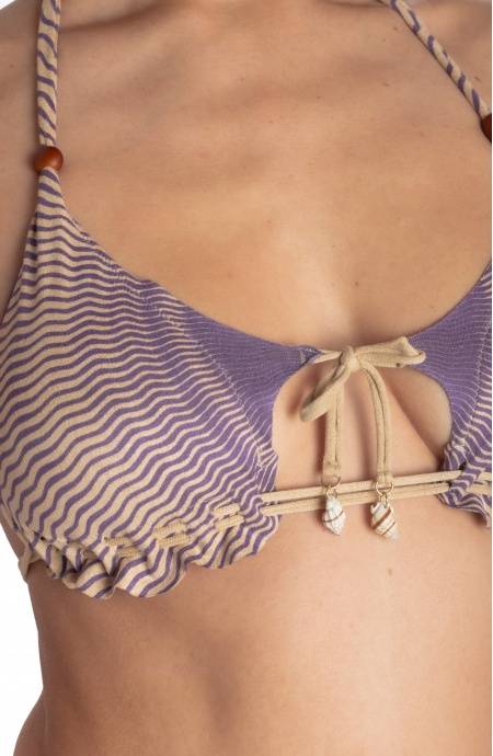 Pin Up Stars BIKINI TRIANGOLO IMBOTTITO DAINETTO CON PERLE E CONCHIGLIE STAMPA TIGER SUN In Saldo