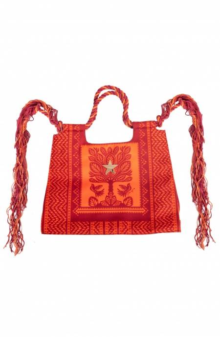 Pin Up Stars BORSA SHOPPER GRANDE CON FRANGE STAMPA BEAUTIFUL TREE Vendita calda