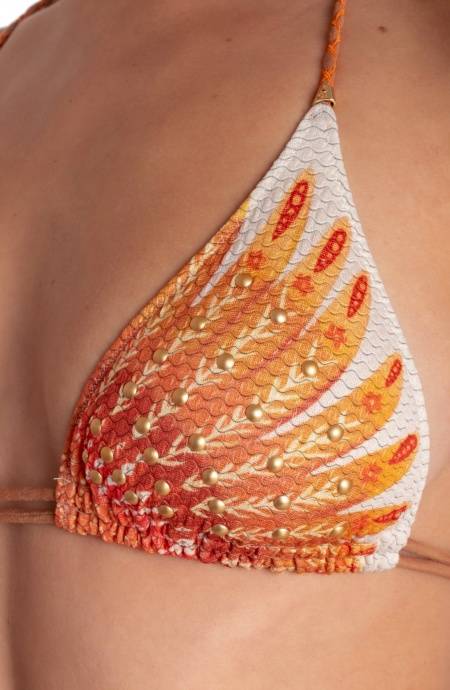 Pin Up Stars BIKINI TRIANGOLO IMBOTTITO CON BORCHIE STAMPA WINGS Nuovo