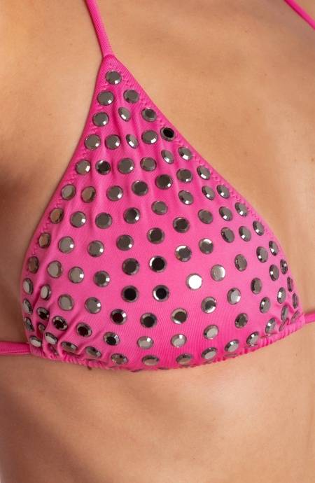 Pin Up Stars BIKINI TRIANGOLO IMBOTTITO CON CRISTALLI SPECCHIETTI Consegna Veloce