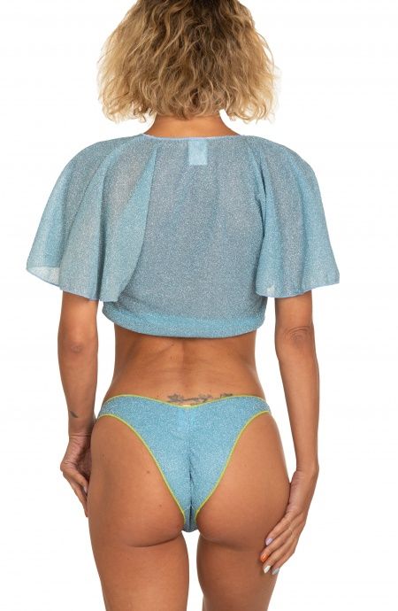 Pin Up Stars Crop Top Incrociato Tinta Unita Lurex Offerta Pasqua