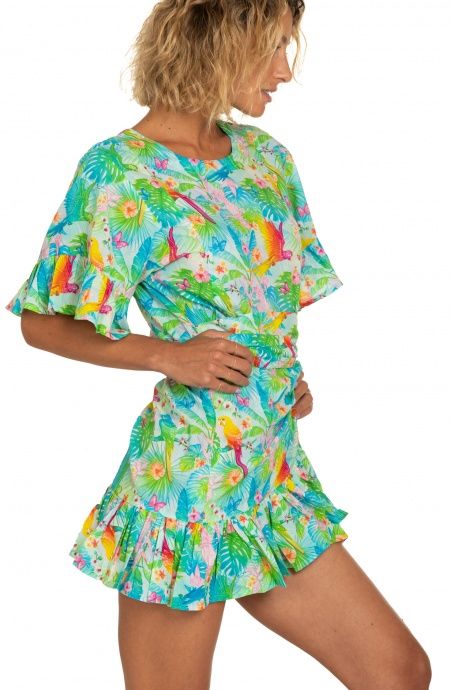 Pin Up Stars Abito Pareo In Cotone Stampa Happy Tropical Offerta Anniversario