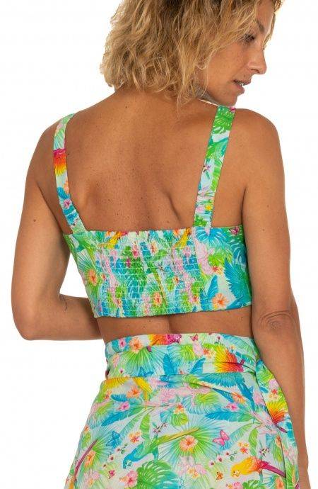 Pin Up Stars Top Con Spalline Stampa Happy Tropical Smaltimento dello stoccaggio