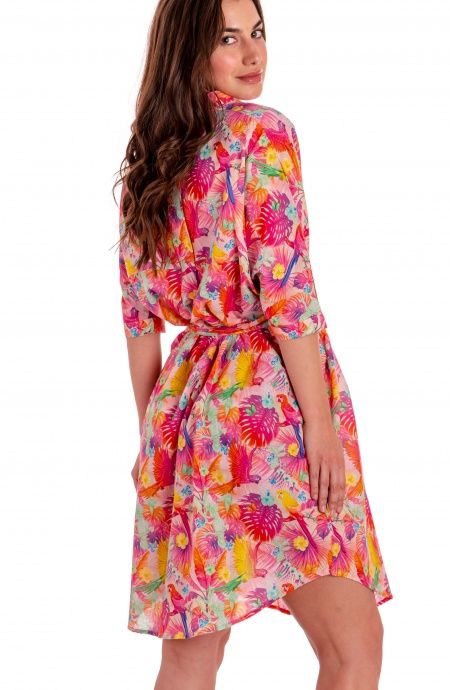 Pin Up Stars Chemisier Over In Cotone Stampa Happy Tropical Offerta migliore