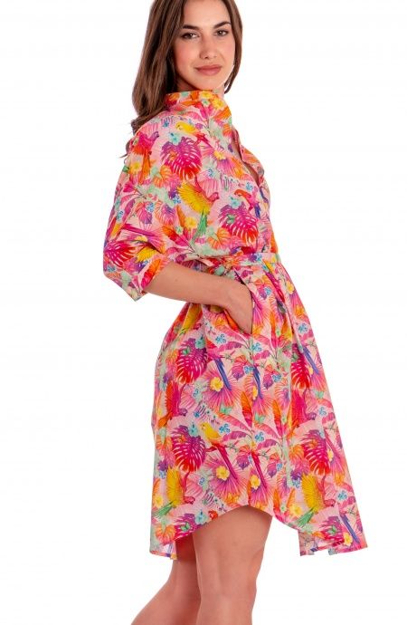 Pin Up Stars Chemisier Over In Cotone Stampa Happy Tropical Offerta migliore