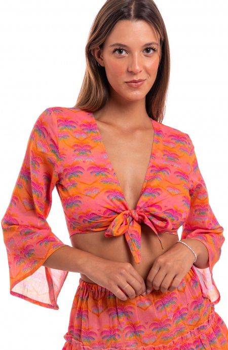 Pin Up Stars Crop Top Cotone Stampa Palmié Solo un giorno rimasto